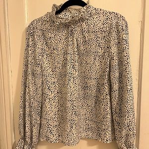 Shein women’s polka dot work top. Black and white, ruffled and high neckline